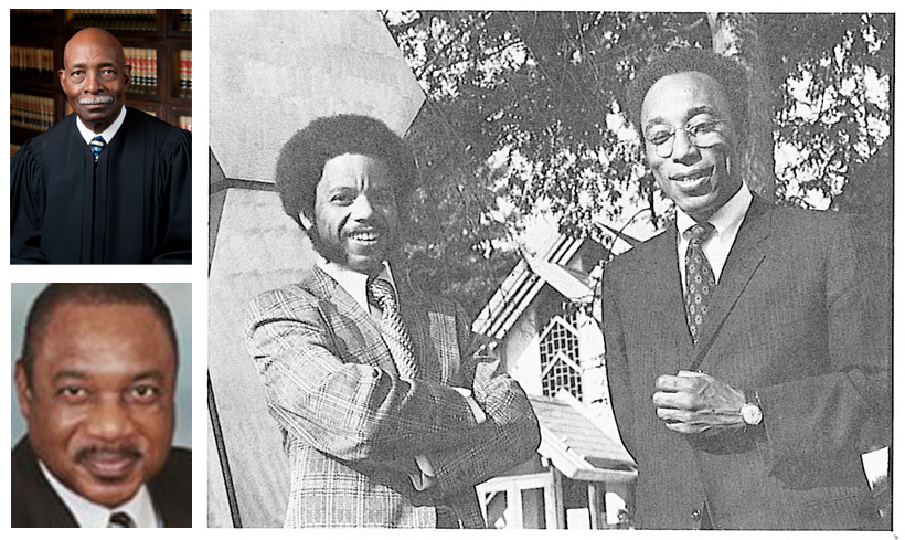 Clockwise from top left: Justice Robert D. Rucker MLK '74; an archival WW photo of Douglas B. Sumner, MLK Program Director 1973-1975, and Calrence Williams MLK '73; Dr. James E. Savage MLK '68.